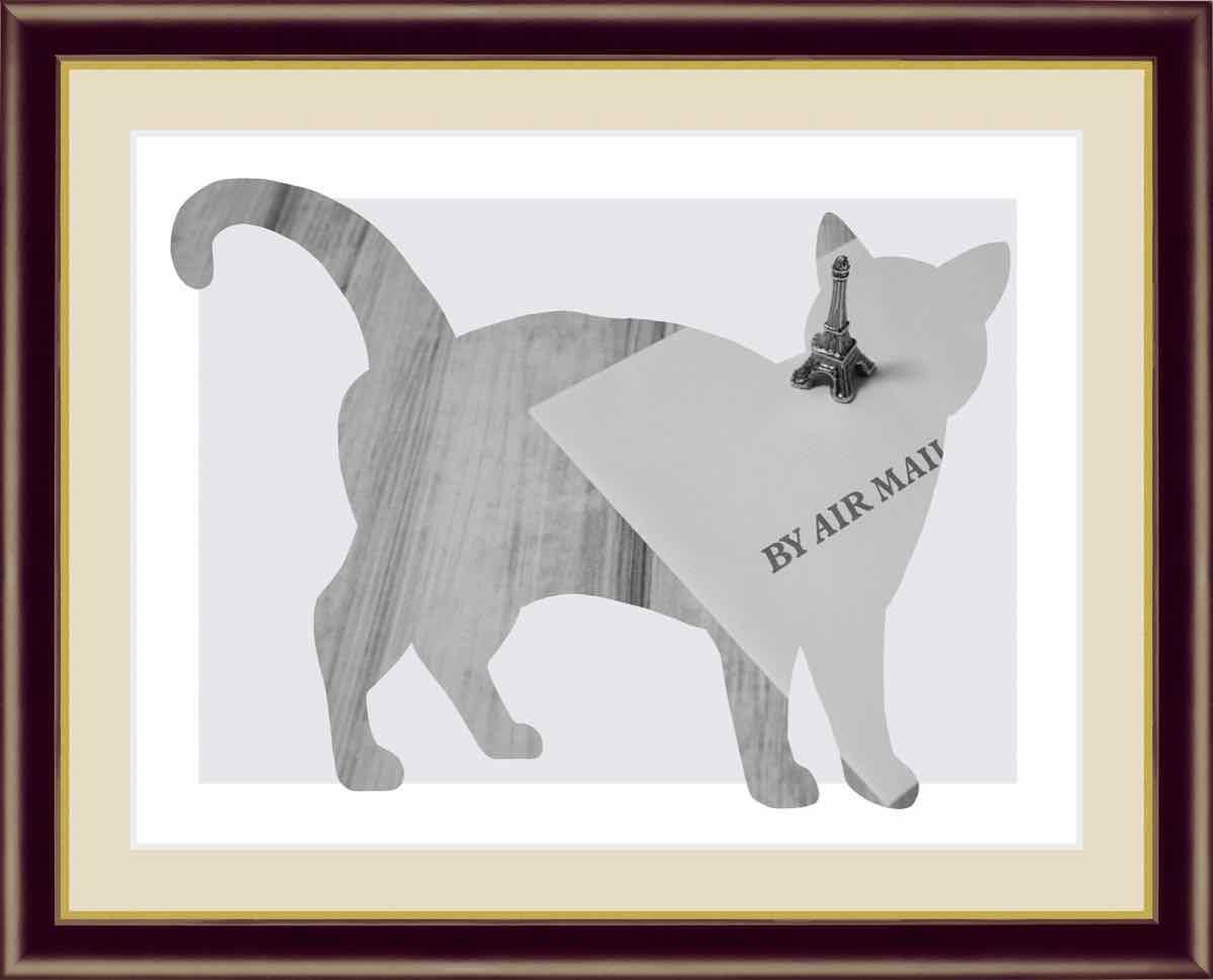 絵画 モノトーンアート Letter -Dog&Cat- 手紙 犬と猫 山口 美咲 手彩仕上 高精細巧芸画 Lサイズ