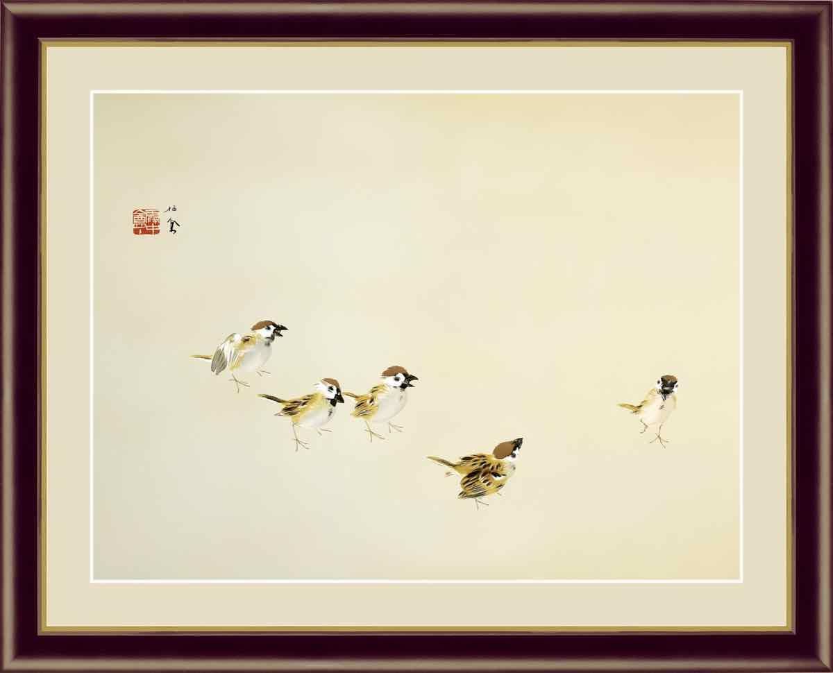 日本の名画 日本画 喜雀(きじゃく) 竹内 栖鳳 手彩仕上 高精細巧芸画 ゆうパケット Sサイズ