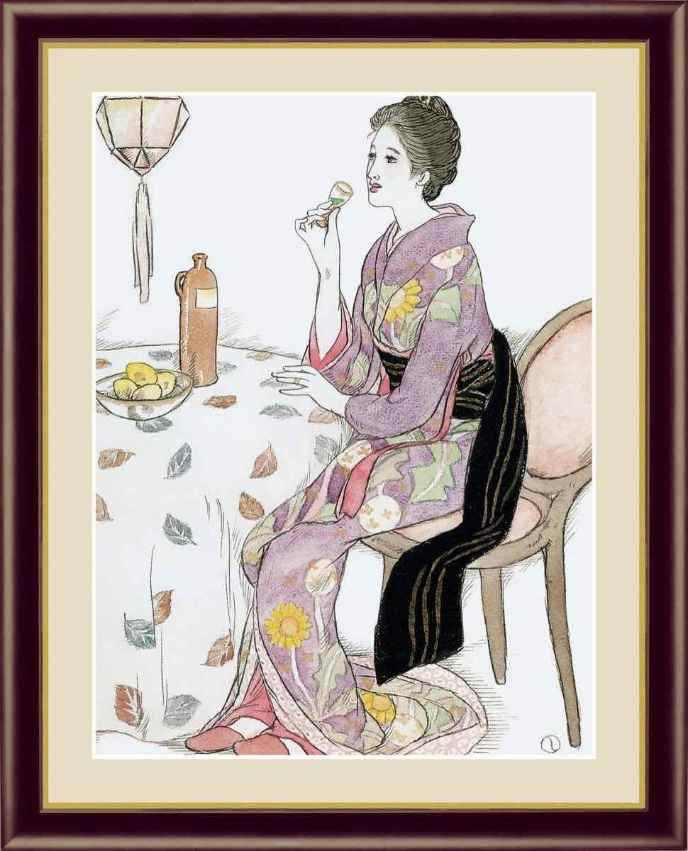 日本の名画 美人画 青い酒 竹久 夢二 手彩仕上 高精細巧芸画 ゆうパケット Sサイズ