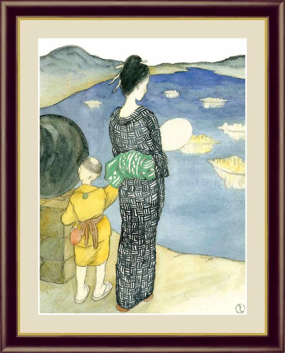 日本の名画 美人画 燈籠流し 竹久 夢二 手彩仕上 高精細巧芸画 ゆうパケット Sサイズ