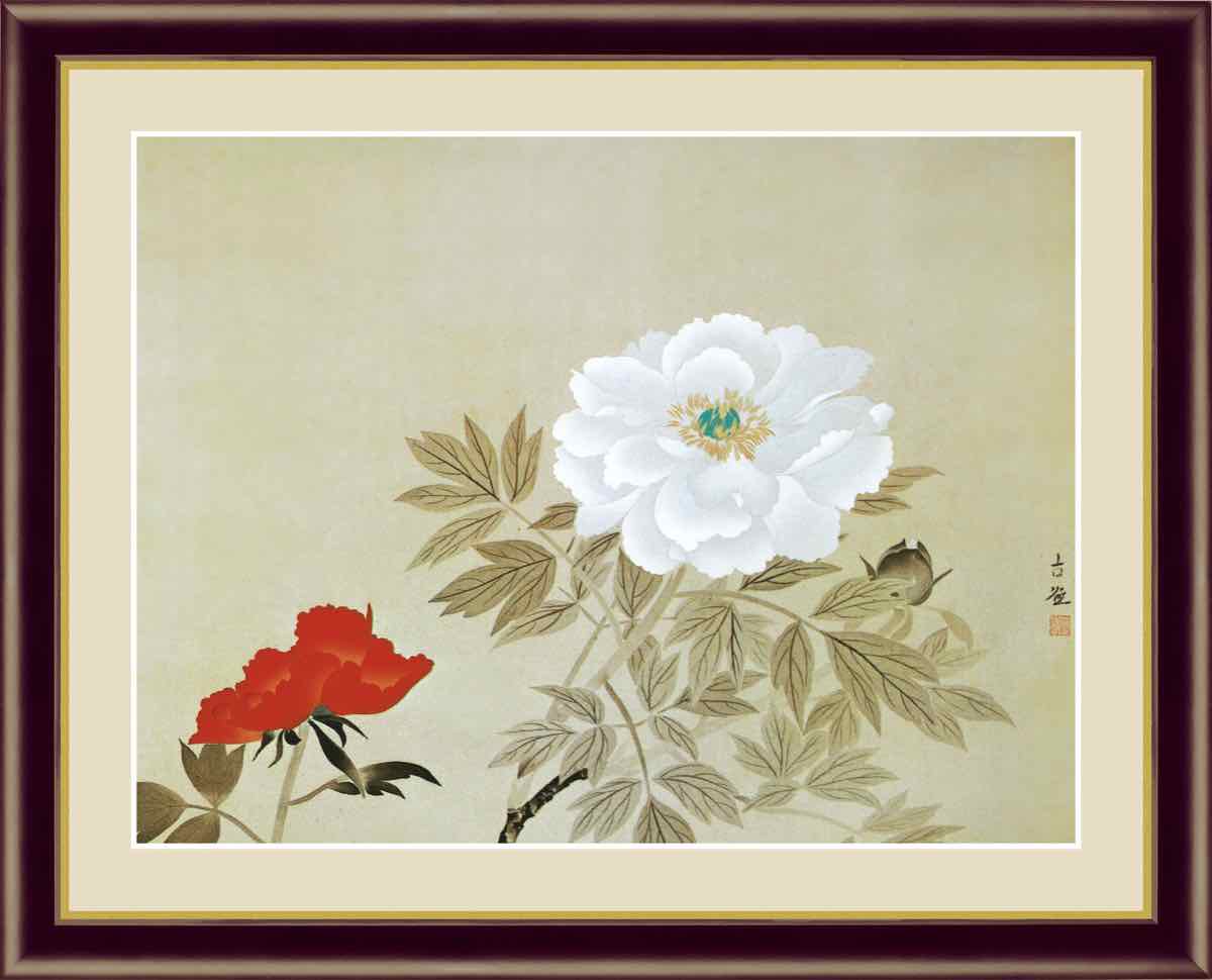 白牡丹、日本画、額入り美術品・アンティーク・コレクション