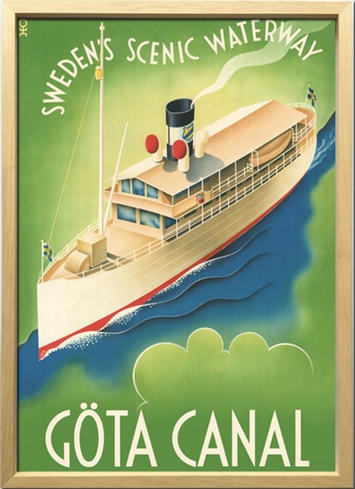 絵画 スカンジナビアンアート ヨータ運河 1936年 額入り アートフレーム 壁掛け 飾る リビング インテリア 北欧 船 プレゼント ギフト ポスター 3Lサイズ