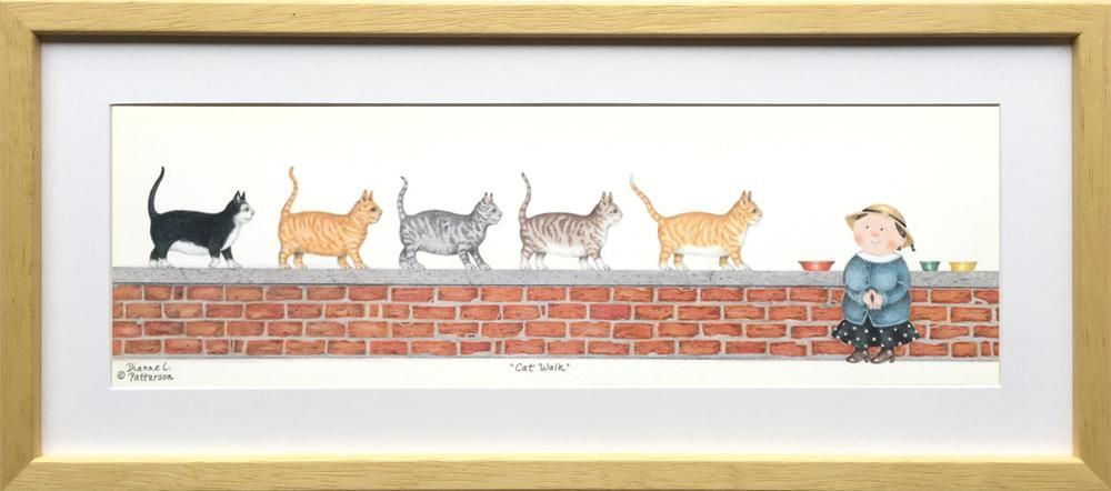 絵画 ダイアン パターソン キャット ウォーク インテリア 壁掛け 壁飾り 額入り アート リビング 玄関 トイレ プレゼント ギフト おしゃれ 飾る ポスター 猫 Mサイズ