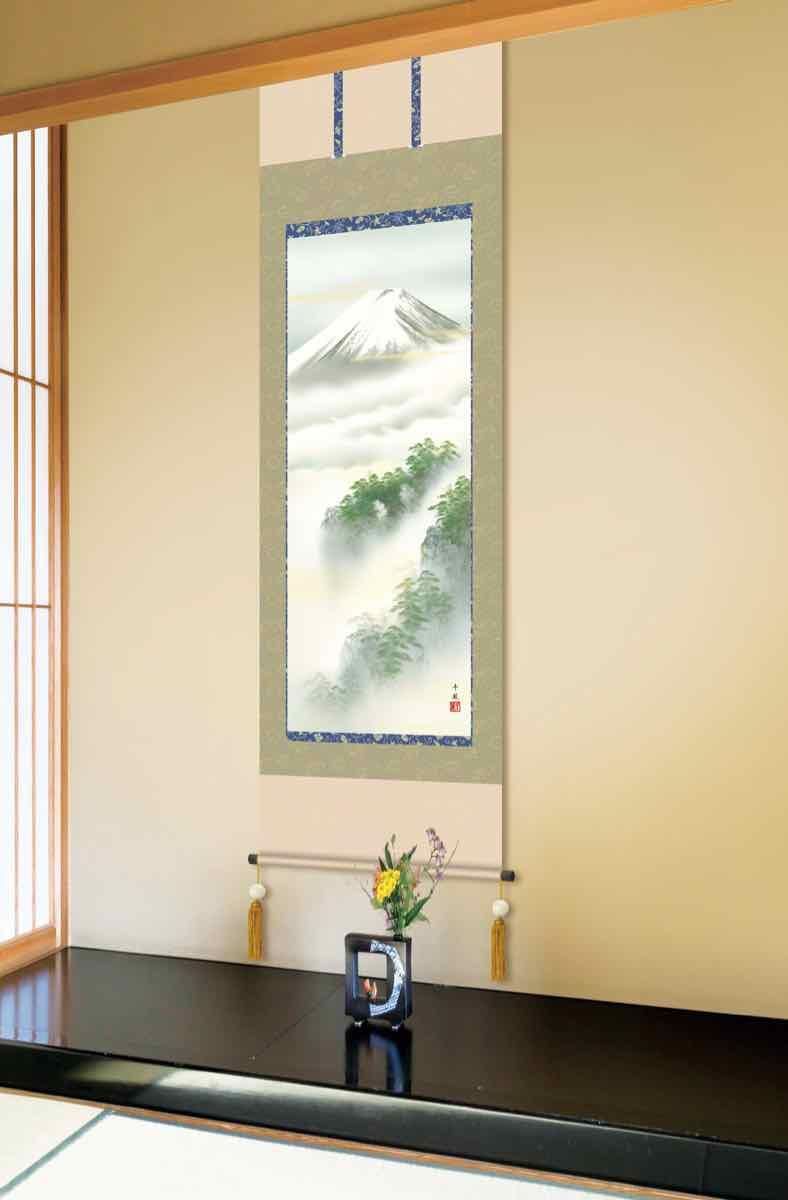渓仙筆 絹本淡彩水彩山水図 掛軸 桐箱 タトウ箱在 渓仙筆 絹本淡彩水彩山水図 掛軸 桐箱 タトウ箱在
