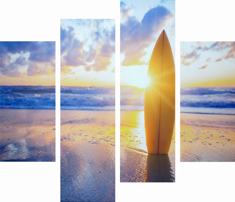 キャンバスアート 夕暮れのビーチとサーフボード Surfboard On The Beach At Sunset ベッロ Bello 4枚セット 絵画や壁掛け販売 日本唯一の風景専門店 R あゆわら