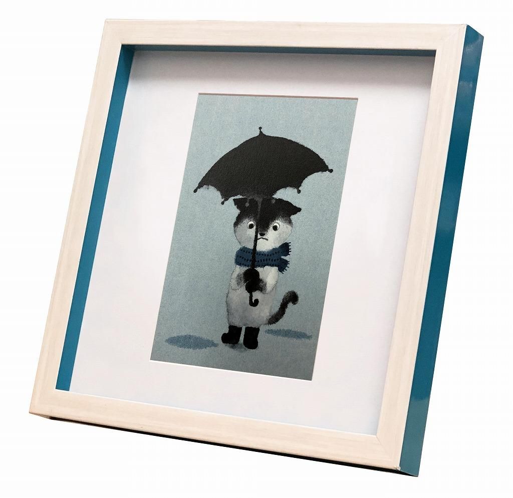 《絵画》ゆうパケット 猫 冬の雨 菜生(nao) スクエアフレーム