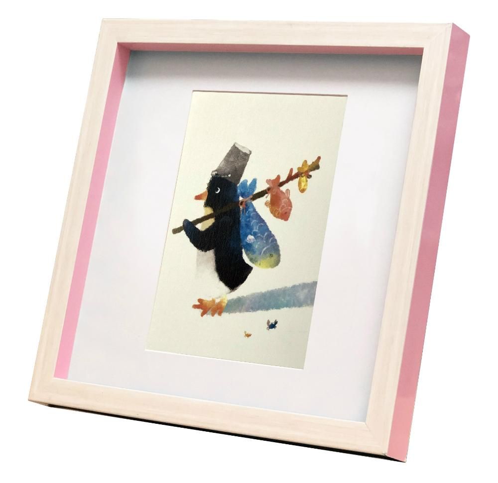 《絵画》ゆうパケット ペンギン バケツに入りきらない 菜生(nao) スクエアフレーム