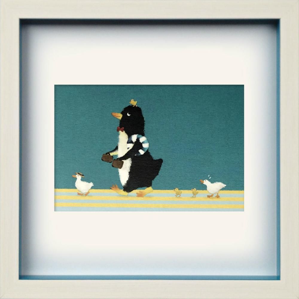 《絵画》ゆうパケット ペンギン アヒル家族をお出迎え 菜生(nao) スクエアフレーム