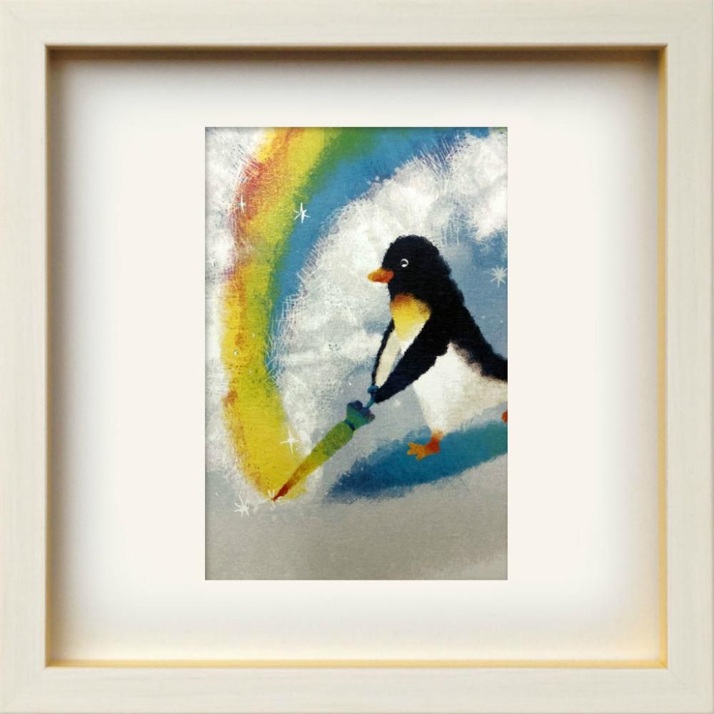 《絵画》ゆうパケット ペンギン 雨のち虹 菜生(nao) スクエアフレーム