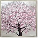 絵画 オイル ペイント アート「シルバー サクラ」5Lサイズ 桜 油絵 インテリア 壁掛け 額入り 風景画 額装込 手描き 玄関 ギフト おしゃれ モダン 飾る 花 プレゼント さくらの木 お祝い