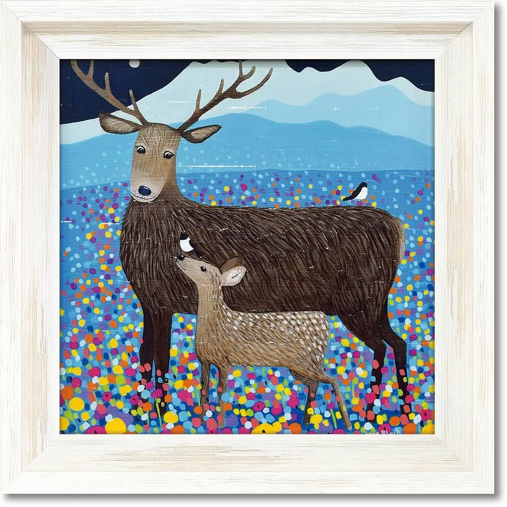 絵画 アリサ ブラック「フラワーズ オブ ザ グレン」 インテリア 額入り 絵画 絵 飾る 壁掛け かわいい 動物 シカ アート リビング 玄関 トイレ 壁飾り ギフト プレゼント 引越 新築 お祝い