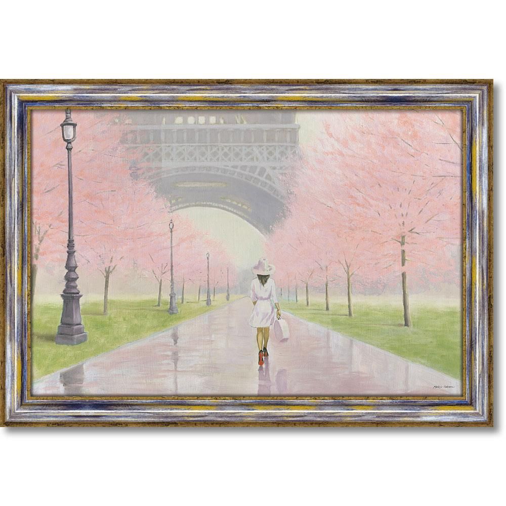 絵画 マルコ ファビアノ「プランタン パリ1」 5Lサイズ アートフレーム 巣ごもり リビング 玄関 インテリア 壁掛け 額付き 額入り 額装込 プレゼント 花 公園 ギフト 御祝 模様替え 風景画
