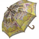 傘 名画木製ジャンプ傘(クリムト「カソーネスガルダチャーチ」) おしゃれ レディース 長傘 レイングッズ 雨の日 おでかけ 雨 雨傘 ワンタッチ 58cm 大きめ