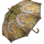 傘 名画木製ジャンプ傘(ミュシャ「ゾディアック」) おしゃれ レディース 長傘 レイングッズ 雨の日 おでかけ 雨 雨傘 ワンタッチ 58cm 大きめ