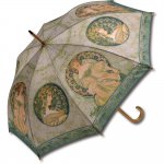 傘 名画木製ジャンプ傘（ミュシャ「蔦と夢想」） おしゃれ レディース 長傘 レイングッズ 雨の日 おでかけ 雨 雨傘 ワンタッチ 58cm 大きめ