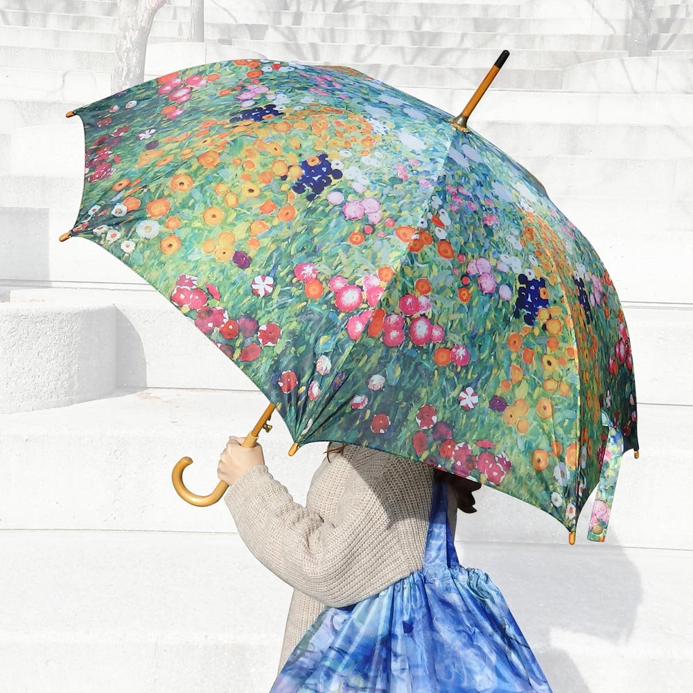 おしゃれ　おでかけ　傘　58cm　雨の日　レイングッズ　名画木製ジャンプ傘(ルノワール「大きな花瓶」)　雨　レディース　絵画や壁掛け販売｜日本唯一の風景専門店(R)あゆわら　長傘　雨傘　ワンタッチ　大きめ