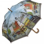 傘 名画木製ジャンプ傘（ジョルジュ B. 「パリストリート」） おしゃれ レディース 長傘 レイングッズ 雨の日 おでかけ 雨 雨傘 ワンタッチ 58cm 大きめ