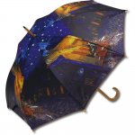 傘 名画木製ジャンプ傘(ゴッホ「夜のカフェテラス」) おしゃれ レディース 長傘 レイングッズ 雨の日 おでかけ 雨 雨傘 ワンタッチ 58cm 大きめ