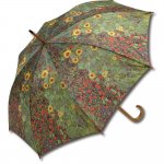 傘 名画木製ジャンプ傘(クリムト「サンフラワー」) おしゃれ レディース 長傘 レイングッズ 雨の日 おでかけ 雨 雨傘 ワンタッチ 58cm 大きめ