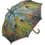 傘 名画木製ジャンプ傘(クリムト「フラワーガーデン」) おしゃれ レディース 長傘 レイングッズ 雨の日 おでかけ 雨 雨傘 ワンタッチ 58cm 大きめ