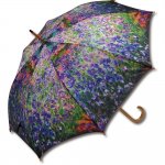 傘 名画木製ジャンプ傘(モネ「モネのアイリスガーデン」) おしゃれ レディース 長傘 レイングッズ 雨の日 おでかけ 雨 雨傘 ワンタッチ 58cm 大きめ