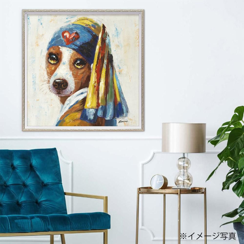絵画 オイル ペイント アート「青いターバンの犬(Mサイズ)」 アートフレーム 巣ごもり 油絵 インテリア プレゼント 壁掛け 手描き ギフト 額入り 額装込 アート モダン リビング 玄関 おしゃれ