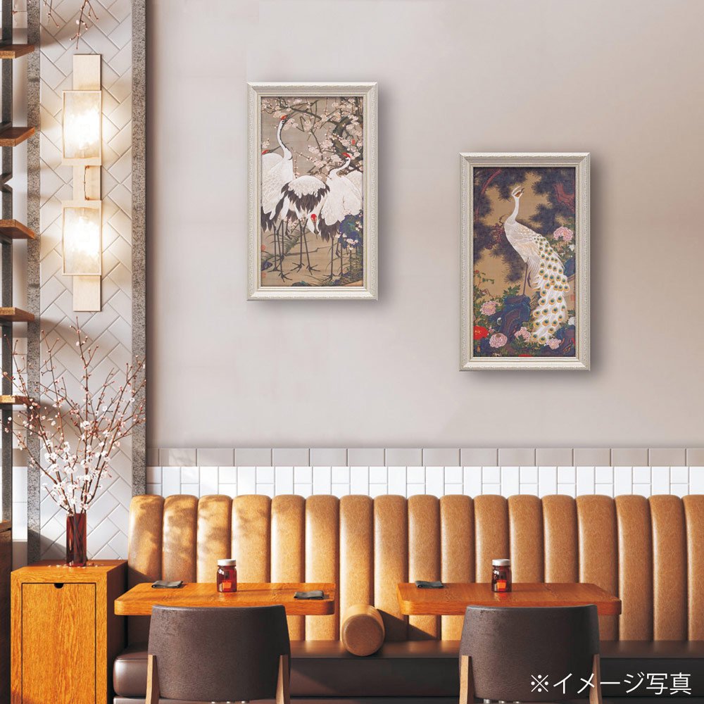 絵画 伊藤 若冲「老松孔雀図」 壁掛け 額入り アートフレーム 和風