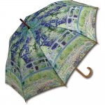 傘 名画木製ジャンプ傘(モネ「睡蓮の池と日本の橋」) おしゃれ レディース レイングッズ 雨の日 長傘 おでかけ 雨 雨傘 ワンタッチ 58cm 大きめ