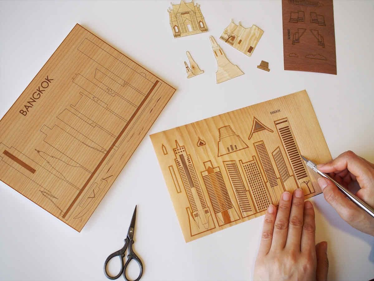 本格木工細工 木はり絵手作りキット「バンコク」 ミディアムレベル ゆうパケット 額なし 絵画 アート
