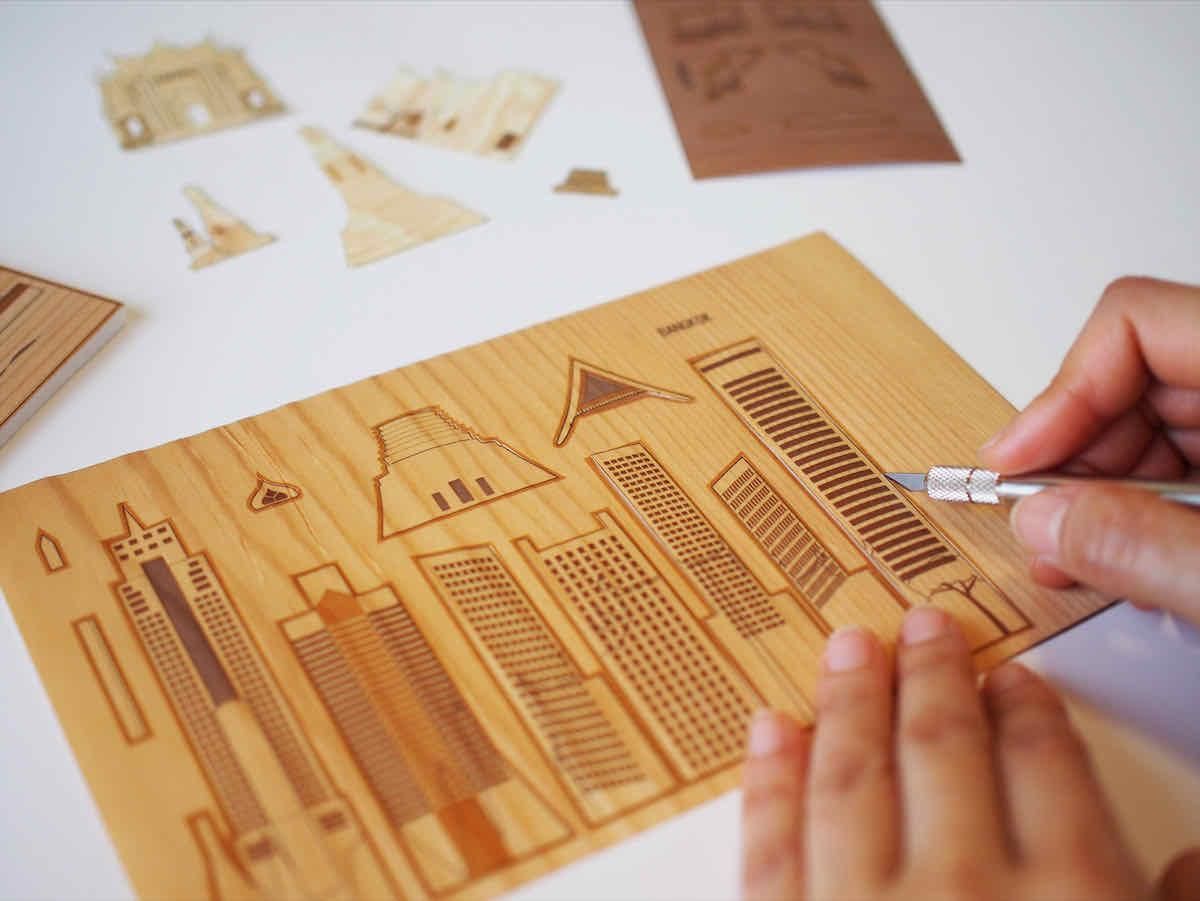 本格木工細工 木はり絵手作りキット「バンコク」 ミディアムレベル ゆうパケット 額なし 絵画 アート