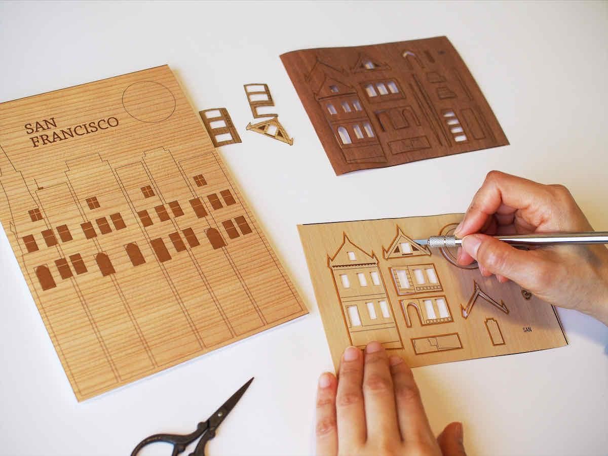 本格木工細工 木はり絵手作りキット「サンフランシスコ」 ミディアムレベル ゆうパケット 額なし 絵画 アート