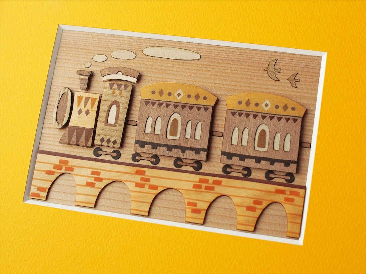 本格木工細工 木はり絵手作りキット「汽車」 ビギナーレベル ゆうパケット 額なし 絵画 アート