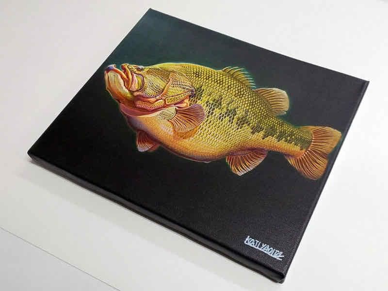 キャンバスアート 八百板浩司 直筆サイン入り ブラックバス3 ゆうパケット Sサイズ 魚 釣り 絵画