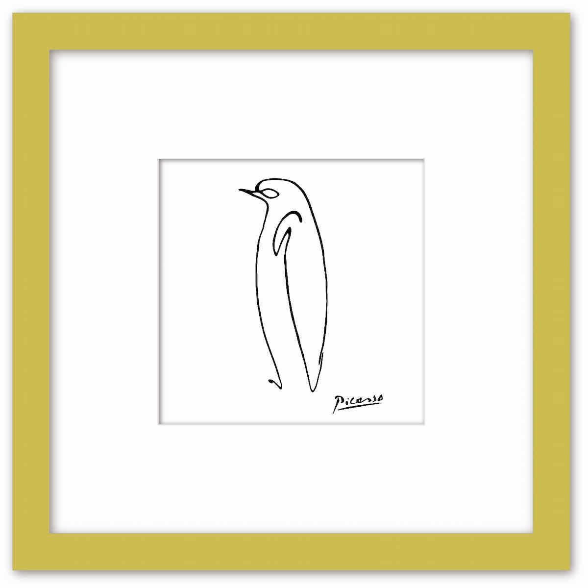 名画 ラインアート パブロ・ピカソ 署名入り Le Pingouin ペンギン ナチュラルフレーム Mサイズ