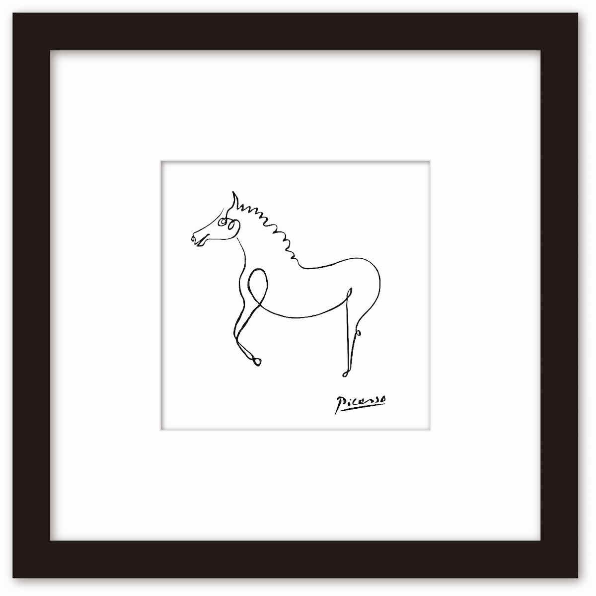 名画 ラインアート パブロ・ピカソ 署名入り Le cheval 馬 ブラックフレーム Mサイズ -  絵画や壁掛け販売｜日本唯一の風景専門店(R)あゆわら