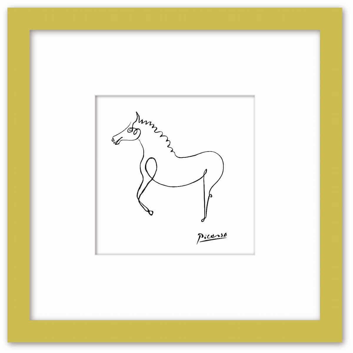 名画 ラインアート パブロ・ピカソ 署名入り Le cheval 馬 ナチュラルフレーム LLサイズ