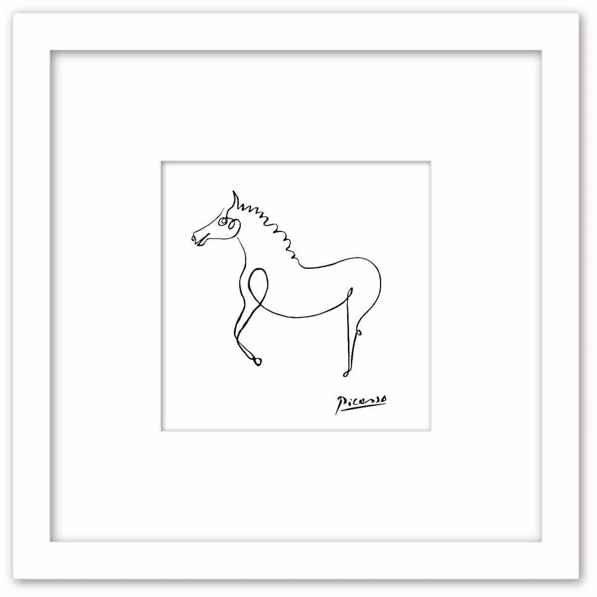 名画 ラインアート パブロ・ピカソ 署名入り Le cheval 馬 ホワイトフレーム LLサイズ -  絵画や壁掛け販売｜日本唯一の風景専門店(R)あゆわら