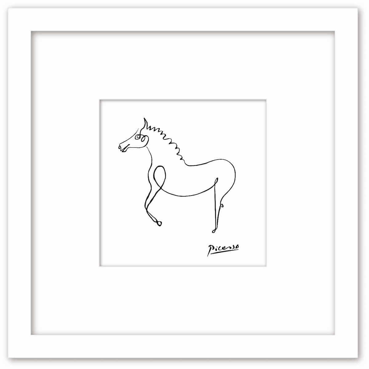 名画 ラインアート パブロ・ピカソ 署名入り Le cheval 馬 ホワイトフレーム LLサイズ 