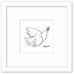 名画 ラインアート パブロ・ピカソ 署名入り 平和のハト ホワイトフレーム Mサイズ 