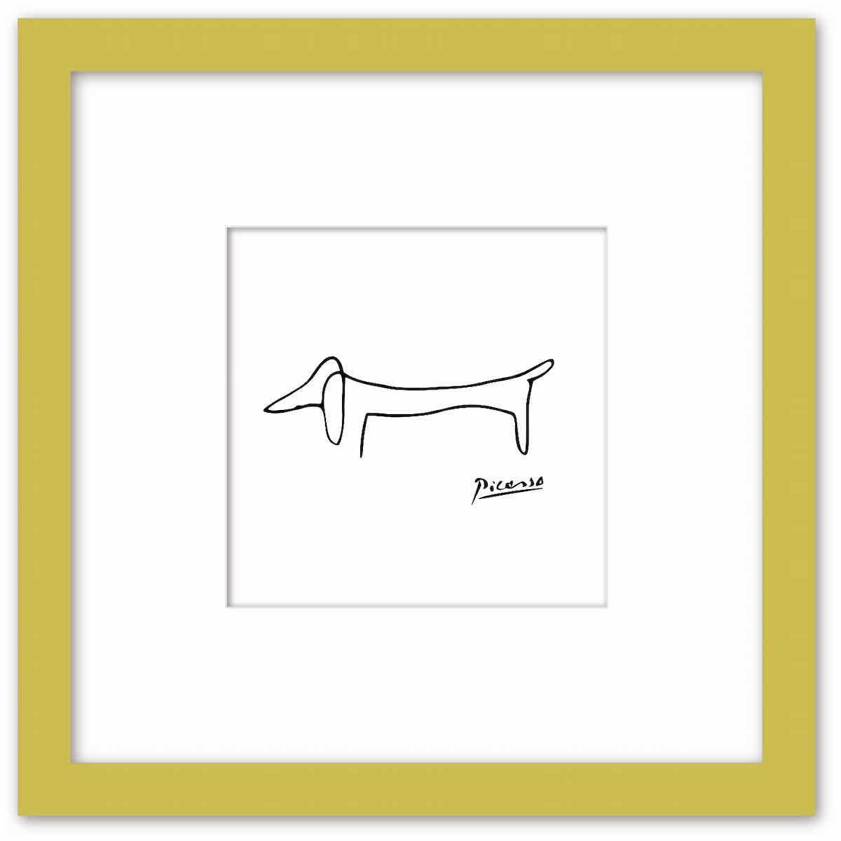 名画 ラインアート パブロ・ピカソ 署名入り Le chien 犬 ナチュラルフレーム ゆうパケット Sサイズ