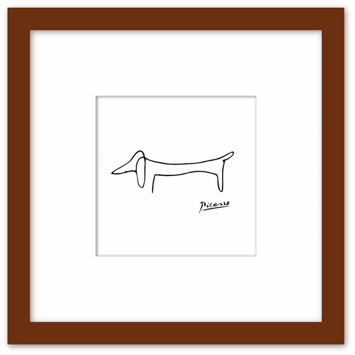 名画 ラインアート パブロ・ピカソ 署名入り Le chien 犬 ブラウンフレーム ゆうパケット Sサイズ