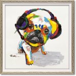 絵画 オイル ペイント アート「B dog（Sサイズ）」 油絵 インテリア 壁掛け 額付き 絵 飾る かわいい カラフル おしゃれ ギフト リビング 店舗 プレゼント 手描き 玄関