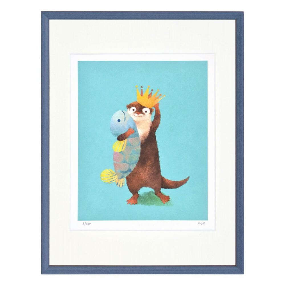 絵画 かんむり 菜生(nao) 壁掛け カワウソ 絵 額付き ギフト かわいい インテリア リビング 玄関 子供部屋 飾る おしゃれ 額入り アート 癒し プレゼント アートフレーム 壁飾り 額装済