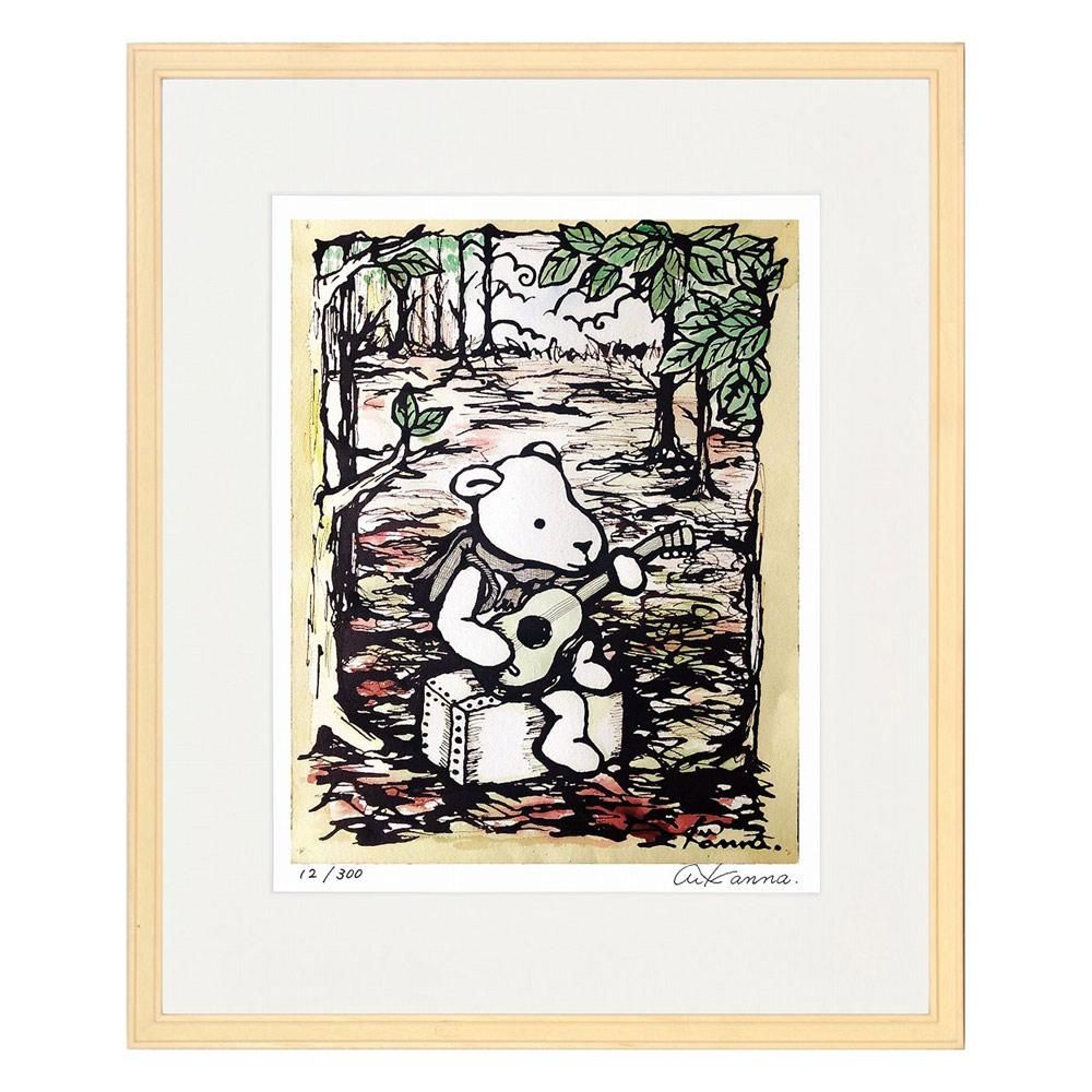 絵画 クマさんギター KANNA インテリア 動物 絵 おしゃれ ギフト リビング 玄関 子供部屋 飾る かわいい アート 壁掛け プレゼント アートフレーム 癒し 壁飾り 額装済 フレーム付 贈り物