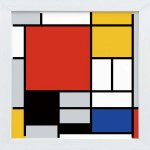 おうち美術館  大きな赤い領域、黄色、黒、灰色、青のコンポジション モンドリアン