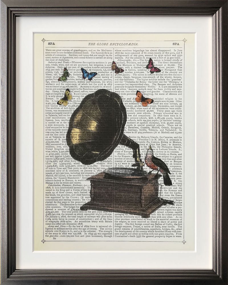 絵画 マリオン・マコネギー Gramophone, Bird & Butterflies