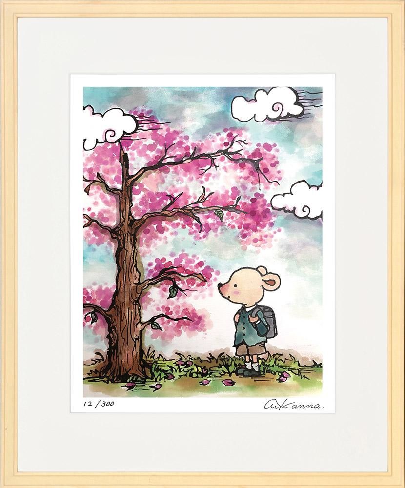 絵画 KANNA あたらしい朝(四ツ) 壁掛け かわいい インテリア アート プレゼント 動物 絵 ギフト おしゃれ 額入り 癒し 和む 部屋に飾る絵 リビング 玄関 廊下 子供部屋