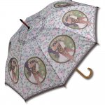 傘 名画木製ジャンプ傘(ミュシャ「ブルネット」) おしゃれ レディース 長傘 雨傘 大きめ レイングッズ 雨の日 おでかけ 雨 ワンタッチ 58cm