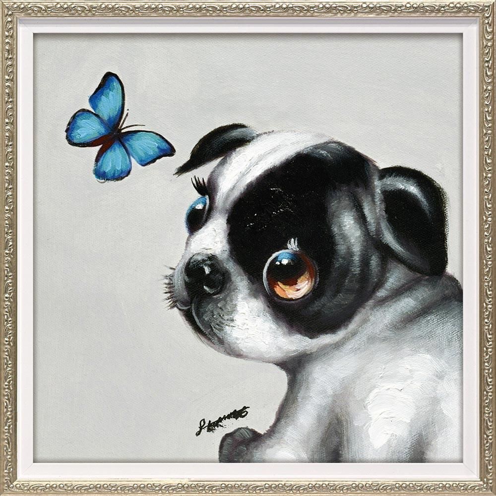 絵画 オイル ペイント アート「サファイヤ(Sサイズ)」 インテリア 壁掛け 犬 おしゃれ カラフル かわいい 絵 プレゼント リビング 玄関 に 飾る 額付き 動物 アート 壁飾り ギフト