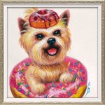 絵画 オイル ペイント アート「甘い香り（Sサイズ）」 インテリア 壁掛け 犬 おしゃれ カラフル かわいい 絵 プレゼント リビング 玄関 に 飾る 額付き 動物 アート 壁飾り ギフト